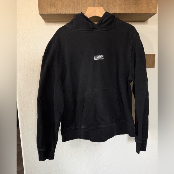 All Saints|Solid black hoodie pullover sweater with small simple logo•••Large - Picture 7 of 16